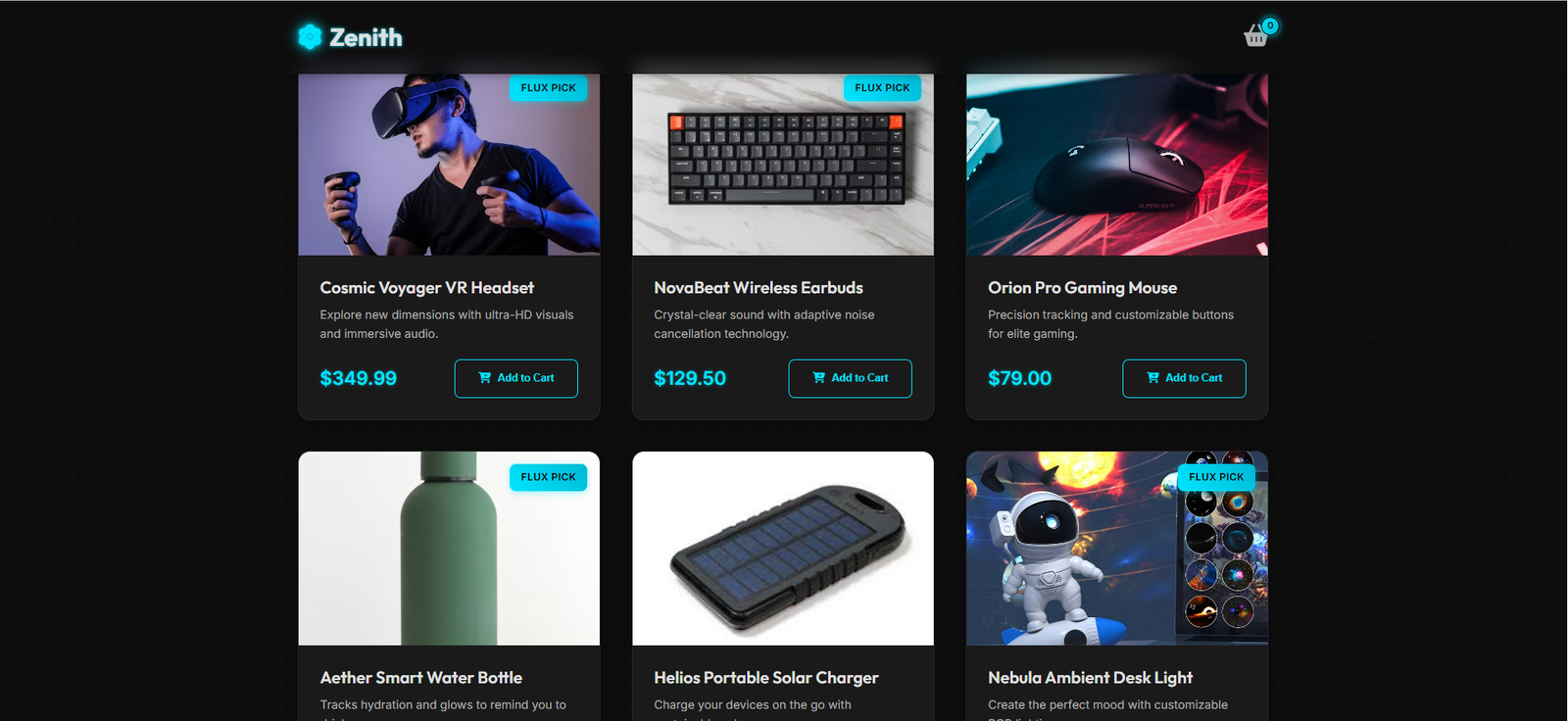 Zenith Store: Animated Flux Cart with GSAP & Morphing Button